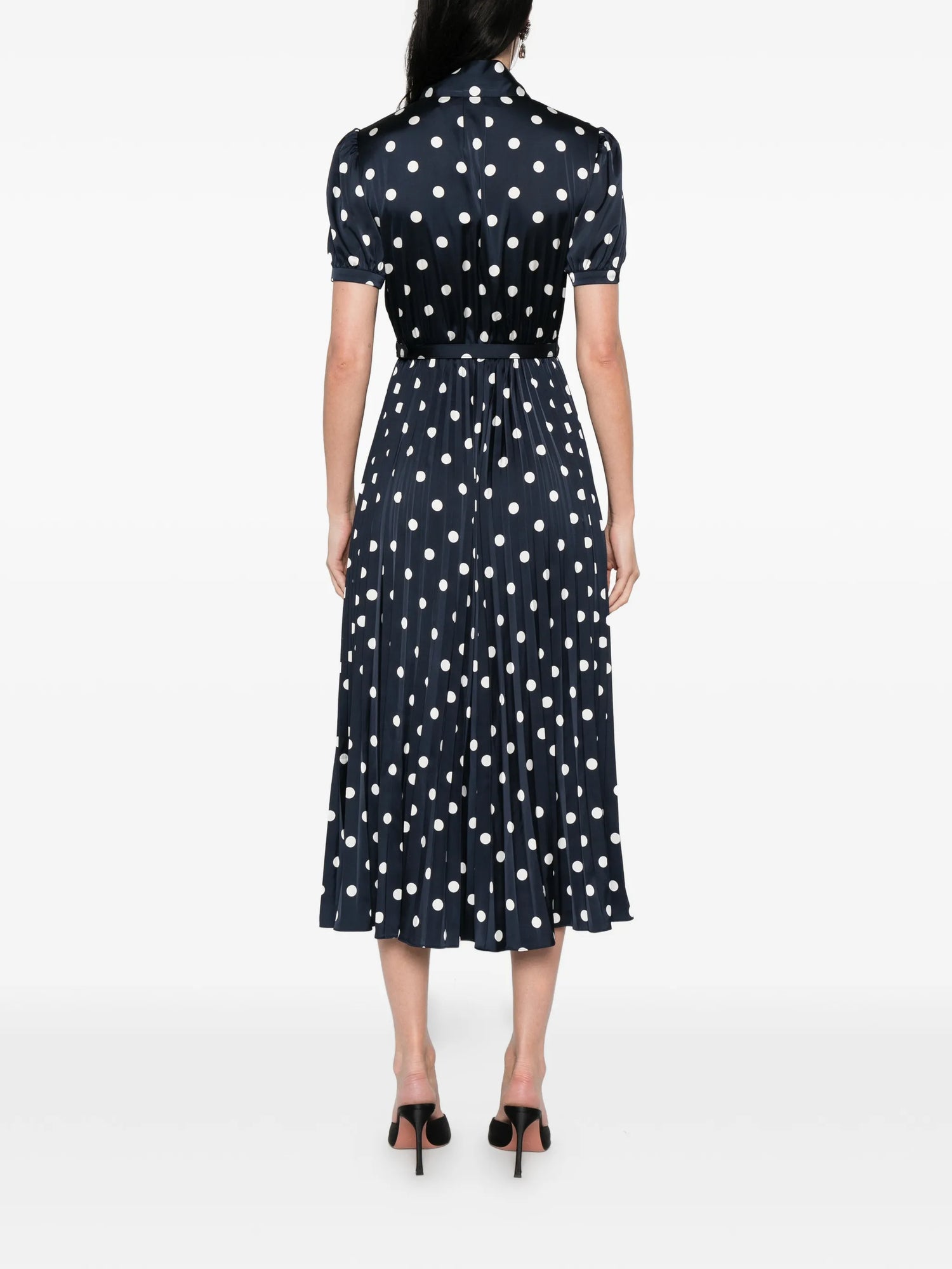 Navy polka dot satin midi dress, navy