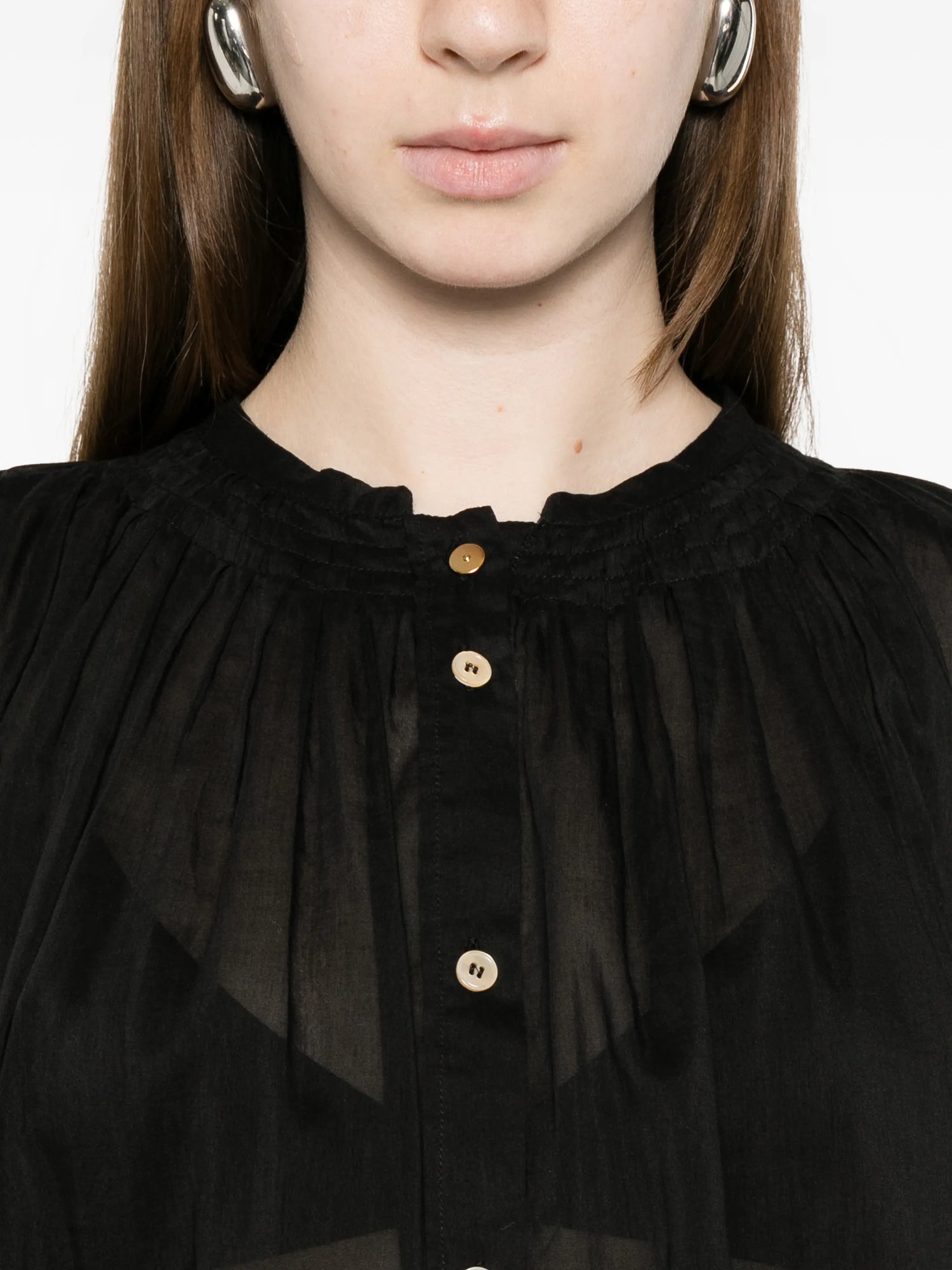 Silk cotton voile sleeveless bohemian shirt, black
