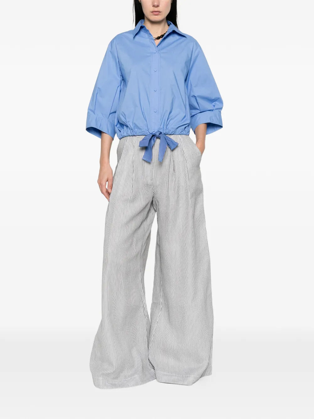 Cotton poplin half sleeve shirt, sky blue