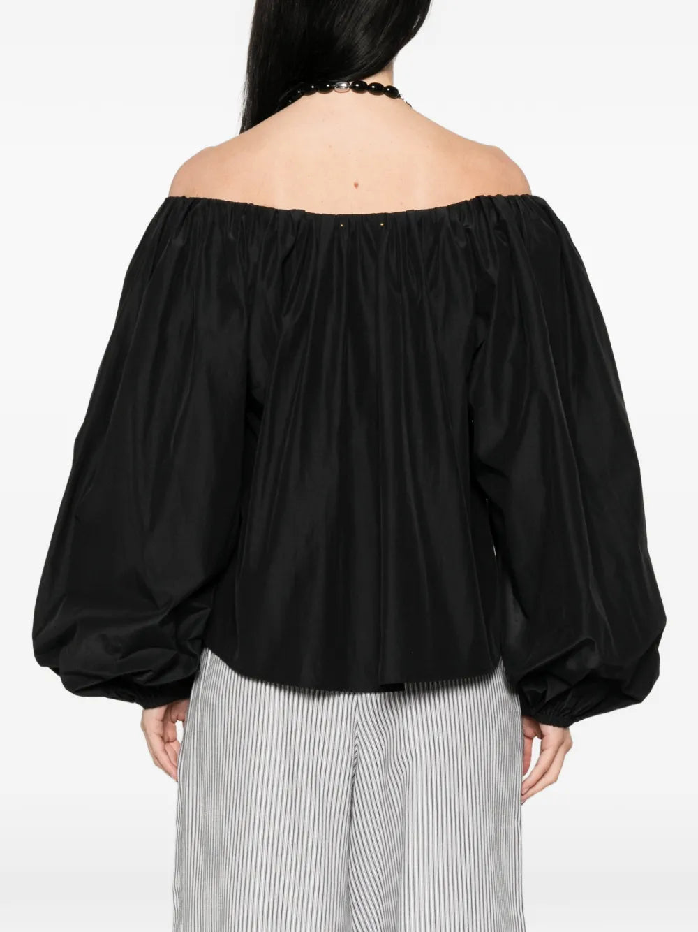 Chic off-shoulder taffettas couture shirt, black