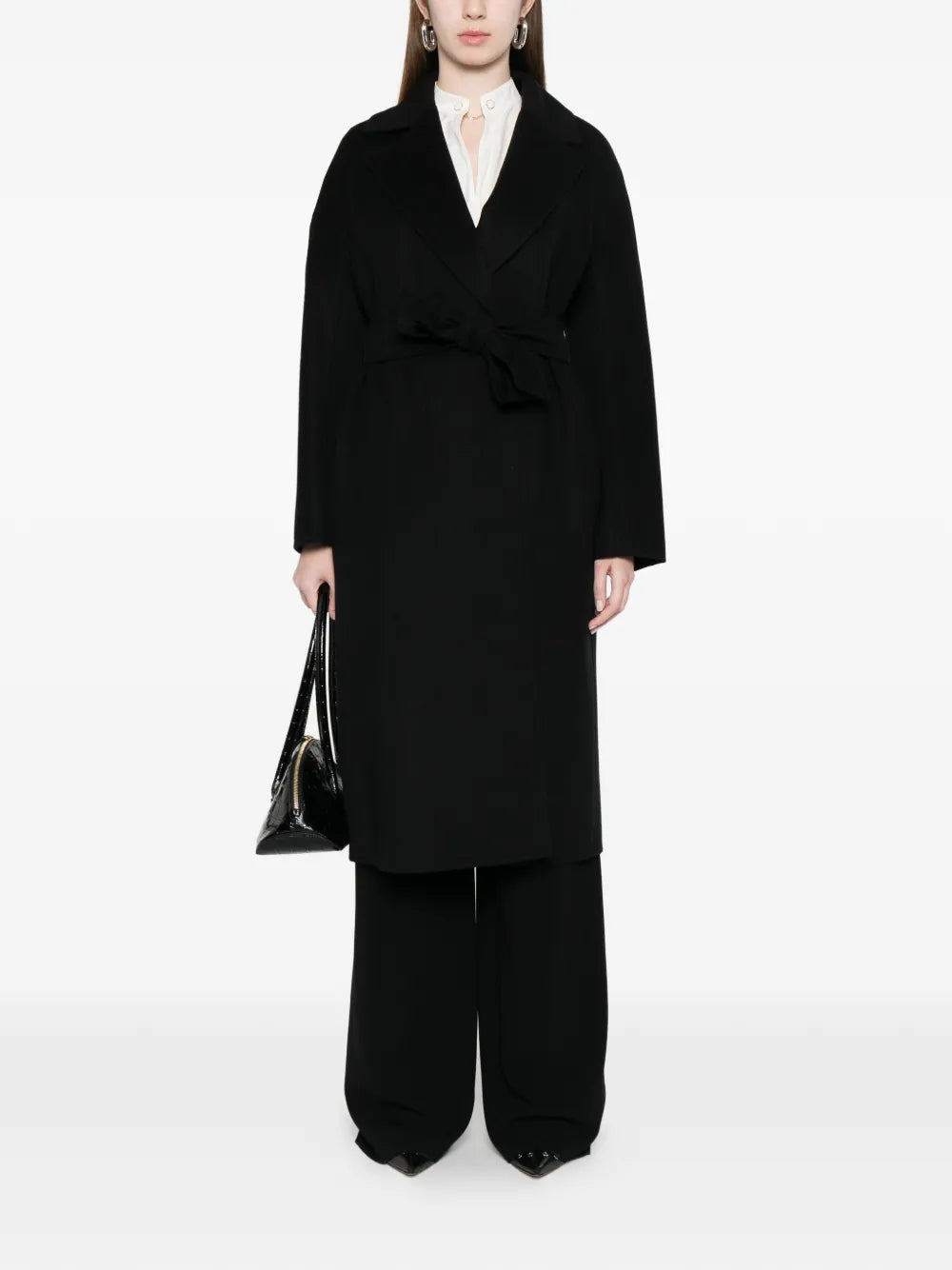 Cles wool-silk wrap coat, black