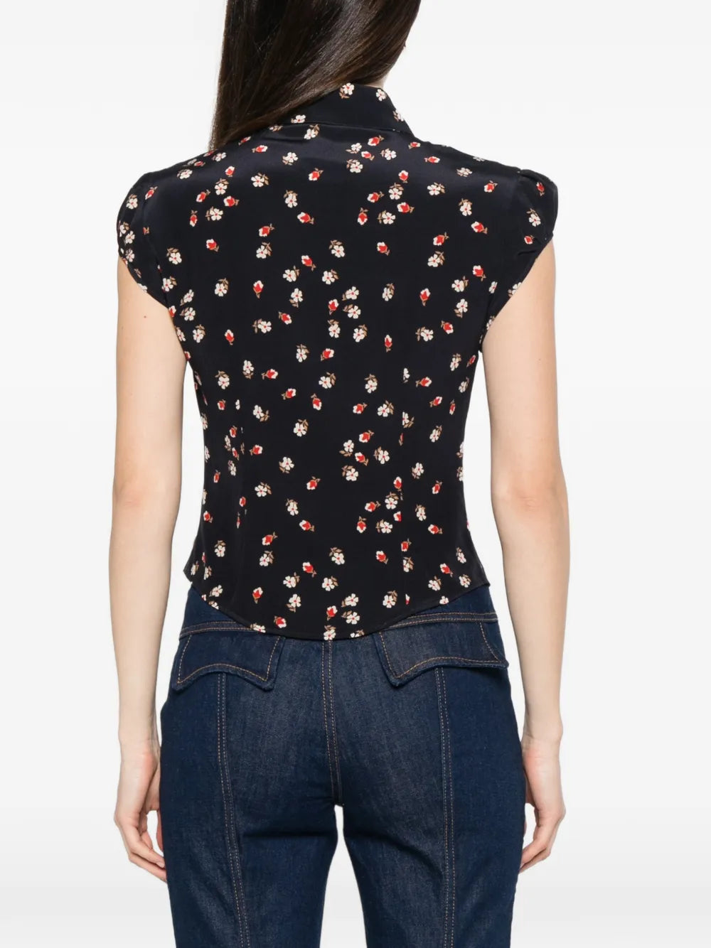 Canale silk crepe flower print top, navy