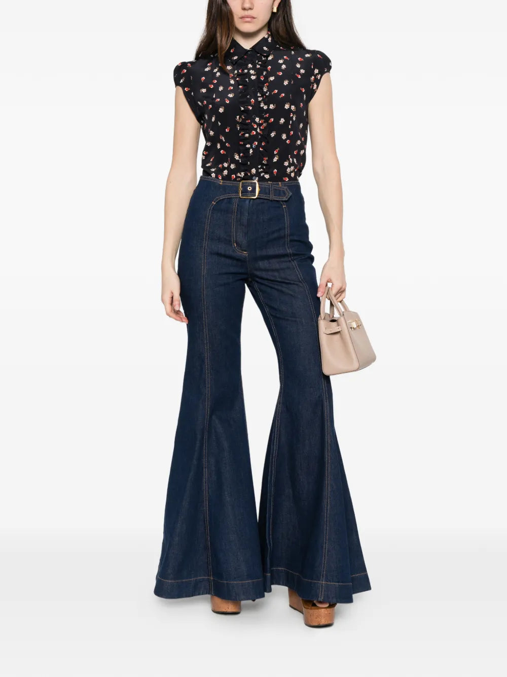 Canale silk crepe flower print top, navy