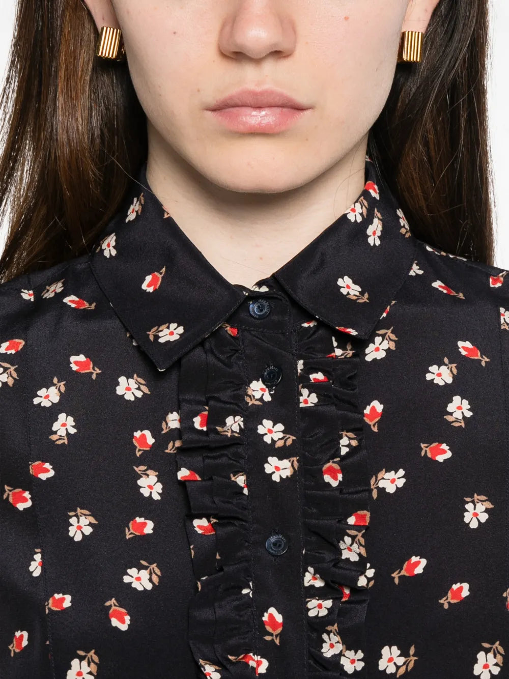 Canale silk crepe flower print top, navy