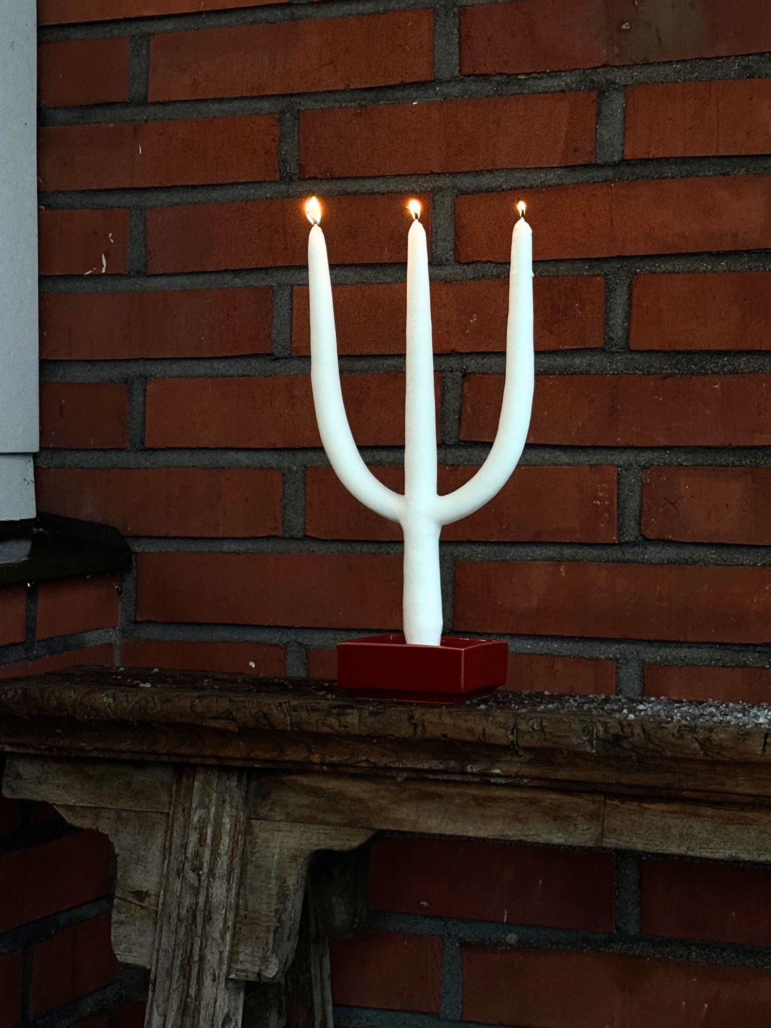 Branched 3-armed candle, white