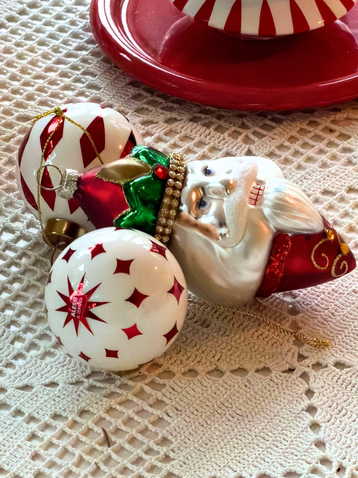 Delight diamond checks glass bauble, set of 2 ornaments