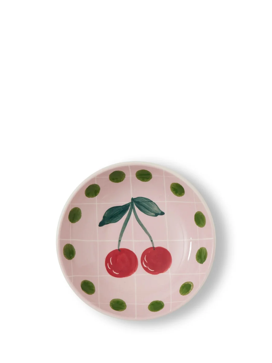 Cherries bowl, pink with green dots