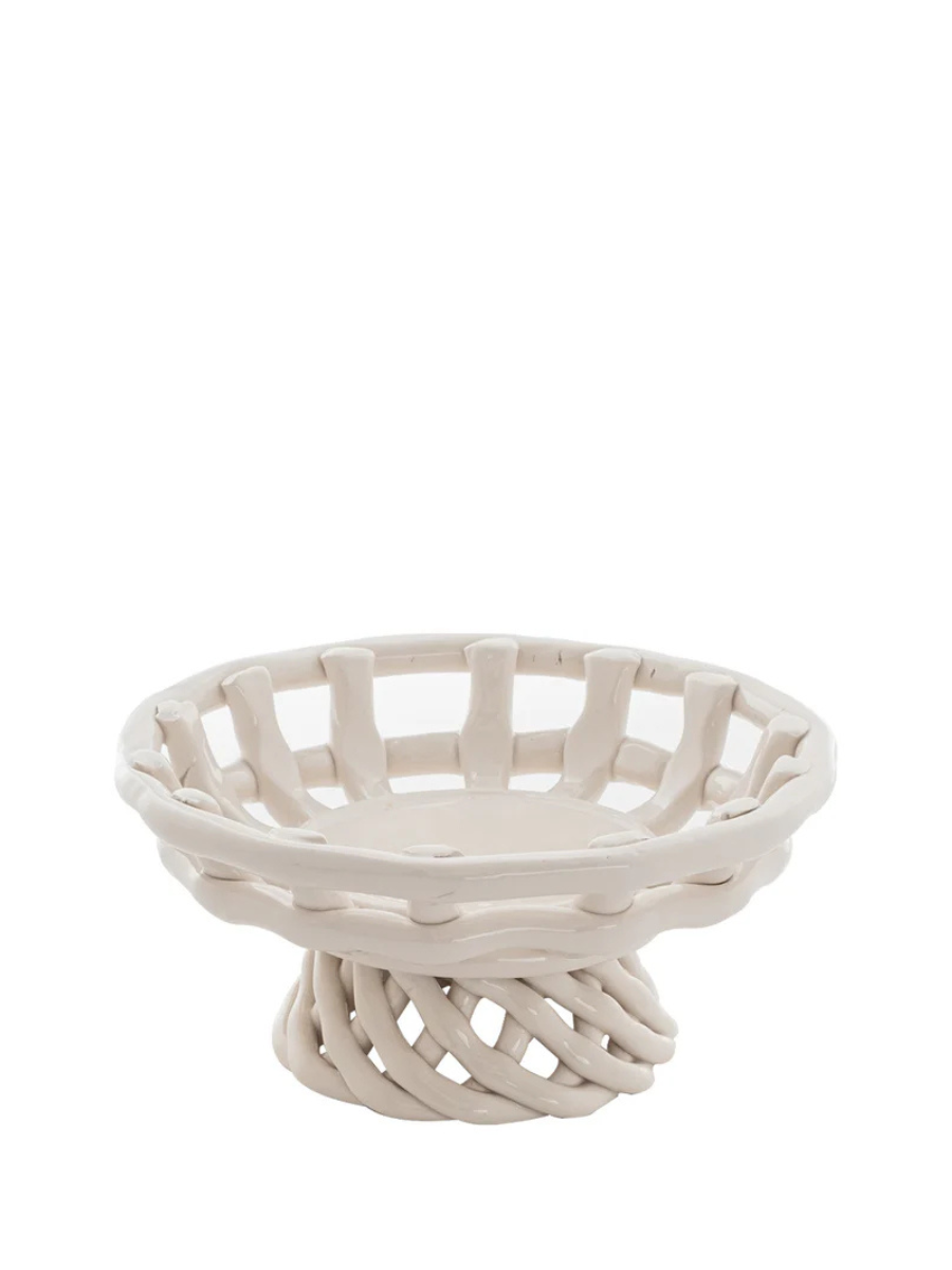 Ribbon weave centerpiece basket with foot, large