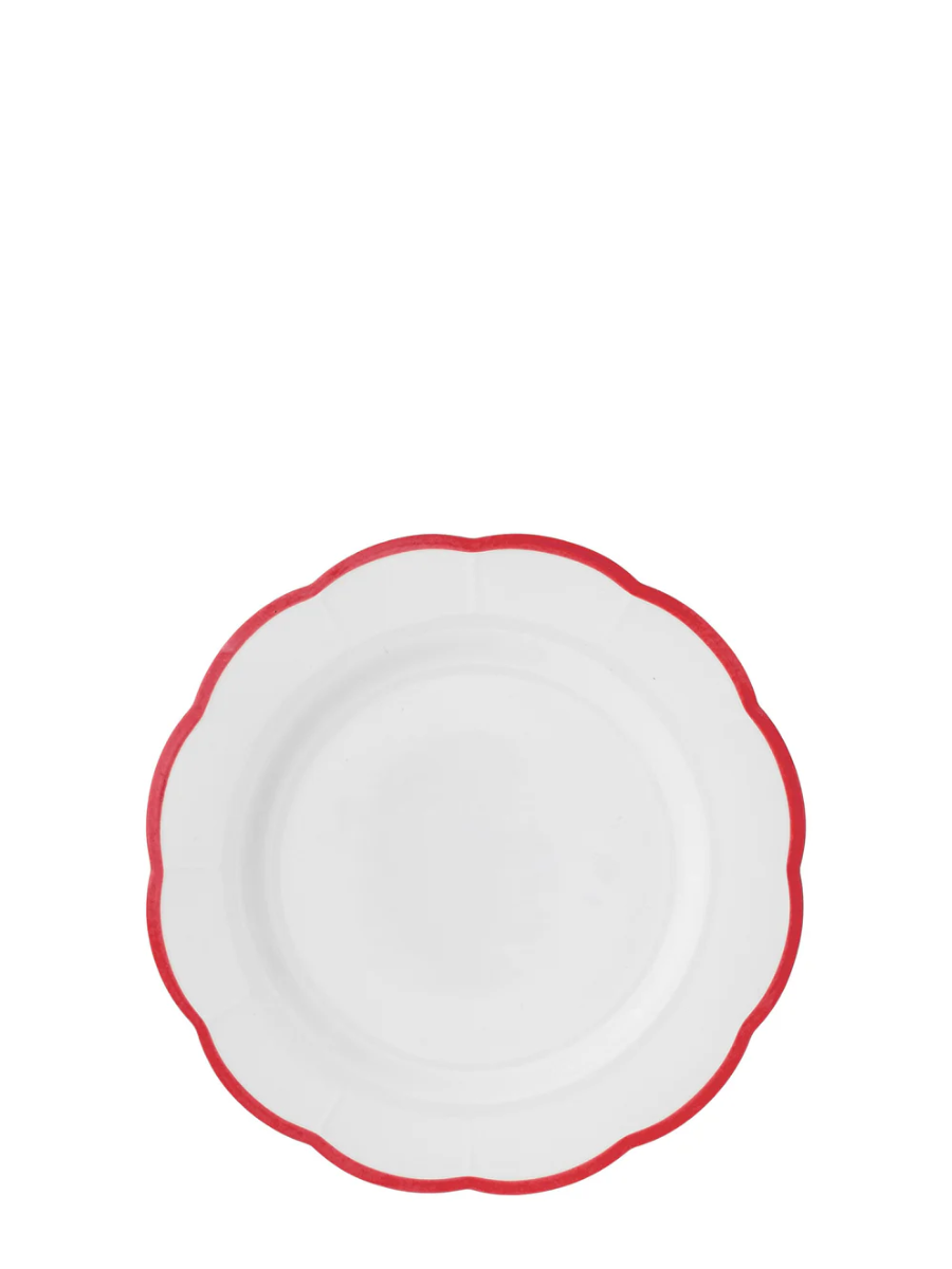 Red scalloped edge dinner plate