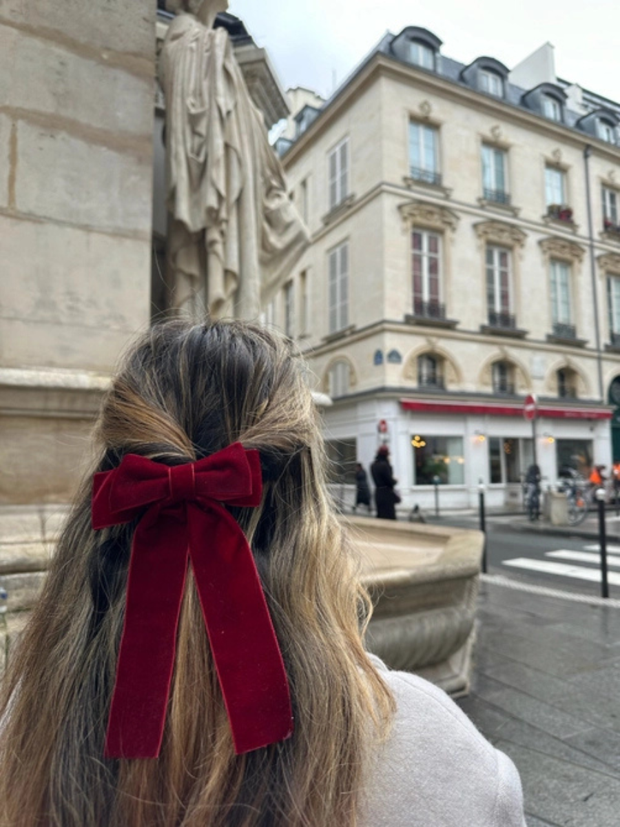 The perfect velvet bow barrette, red or black