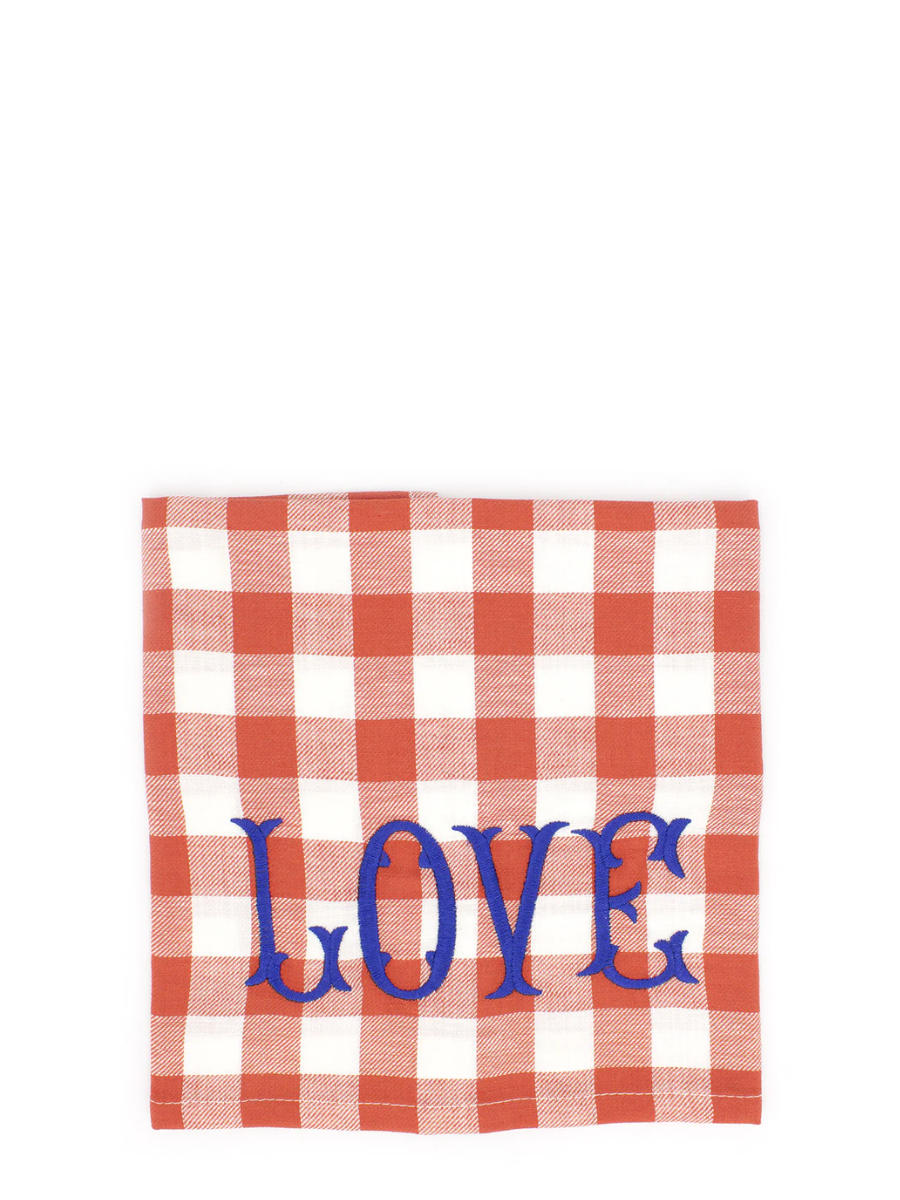 Love embroidery checkered tea towel (45x70)