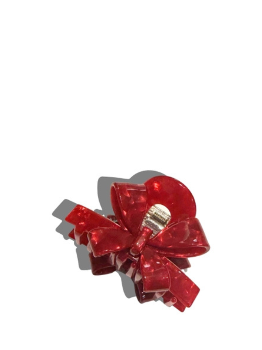 Red bow acetate holiday hair claw clip