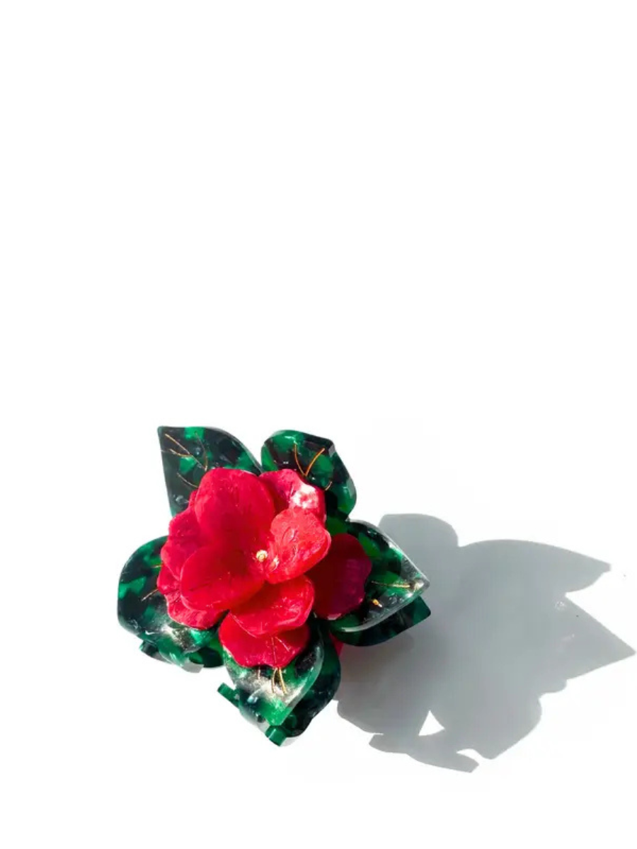 Mini poinsettia hair claw clip