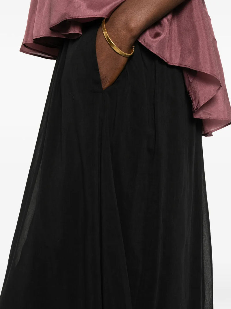 Silk cotton voile midi skirt, black