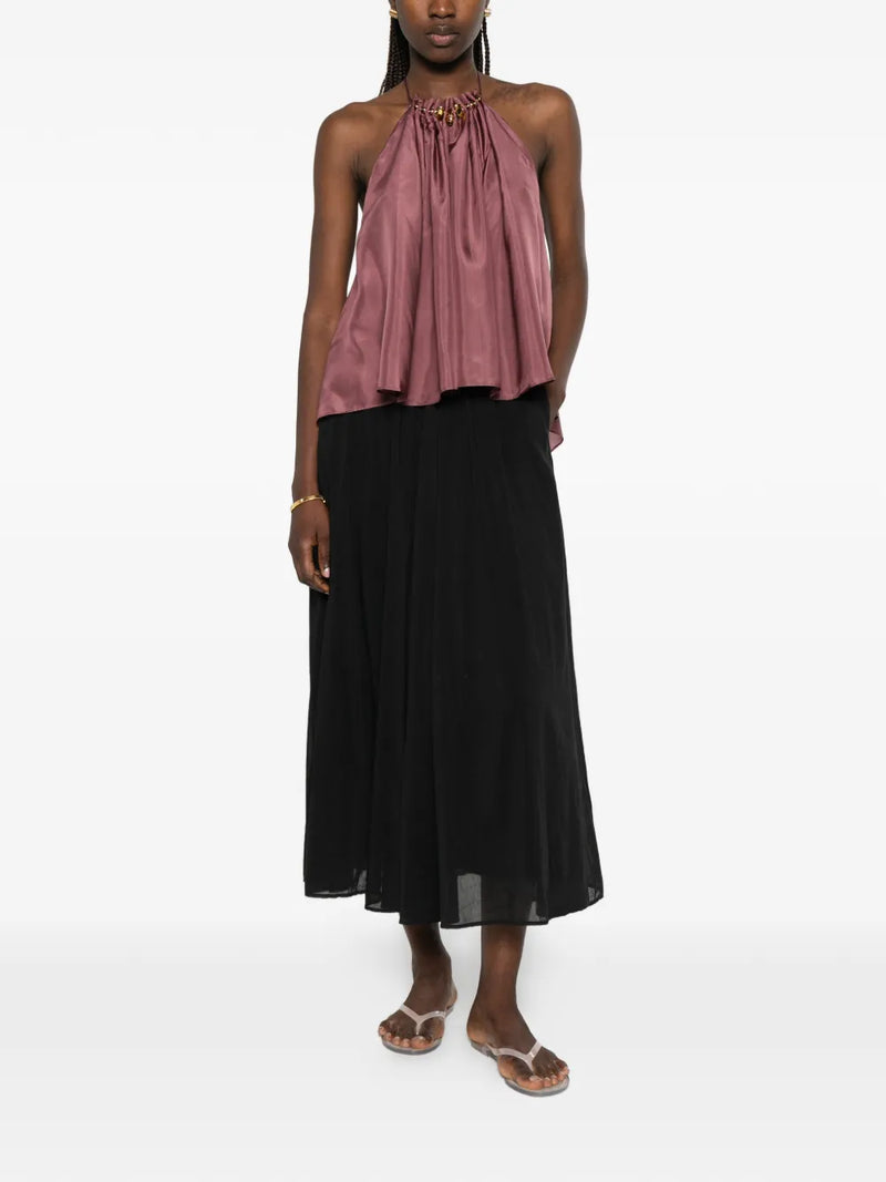 Silk cotton voile midi skirt, black