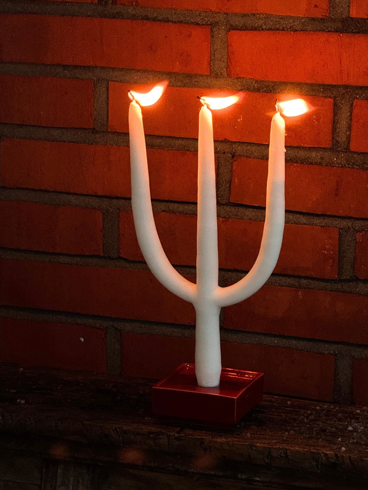 Branched 3-armed candle, white