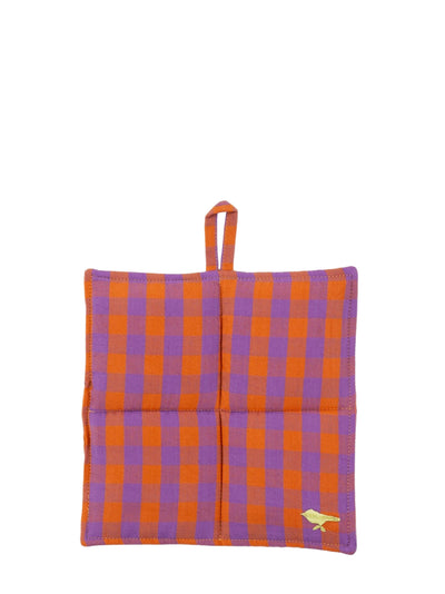 Nina potholder, orange/lilac gingham