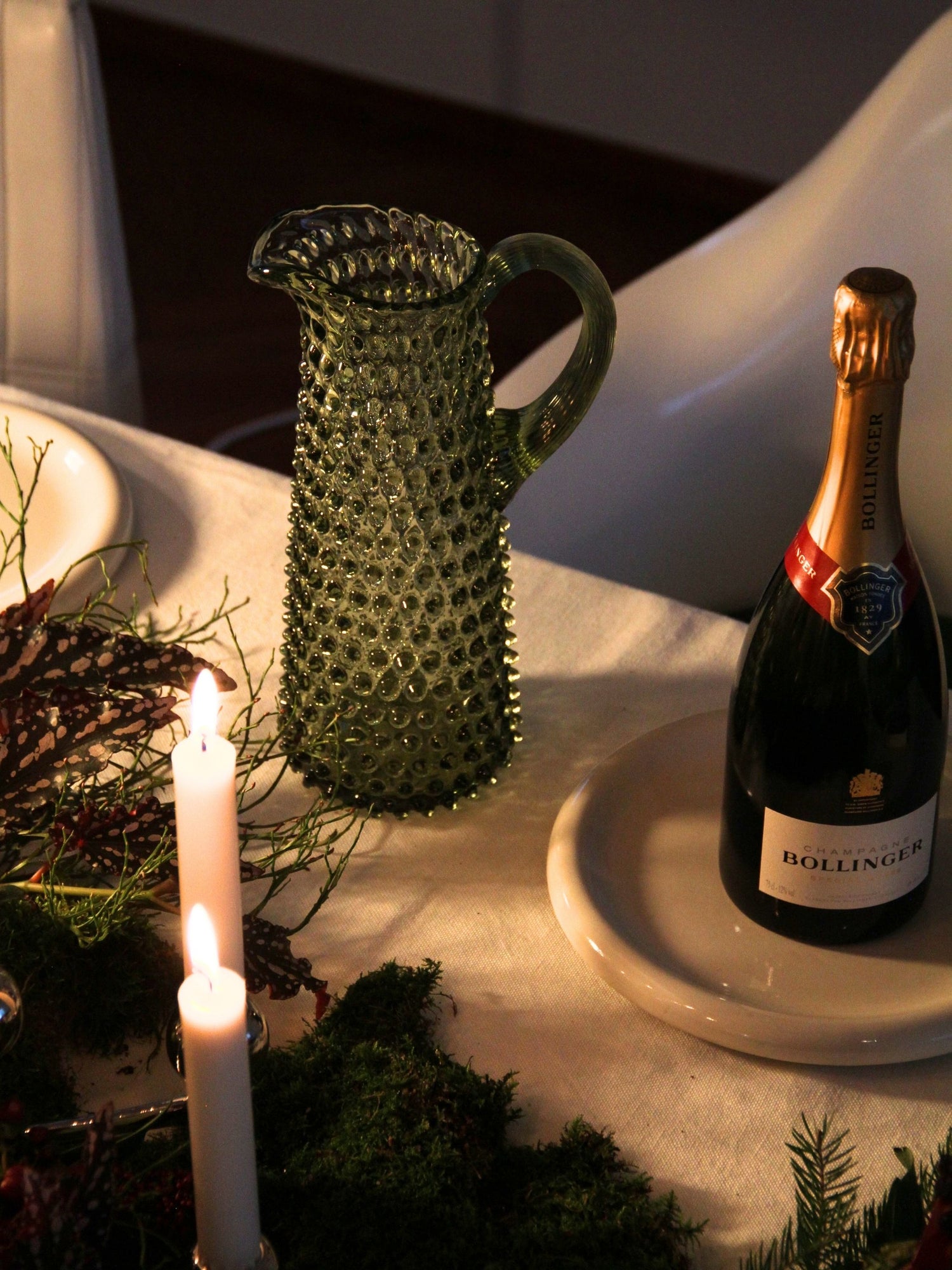 Olive Green Eiffel Hobnail Jug 1L