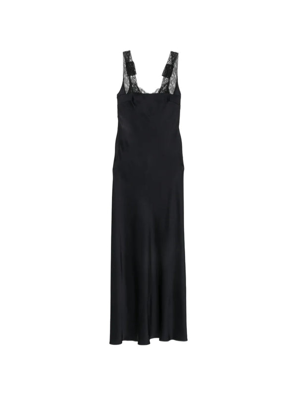 Envers satin lace neckline long dress, blue