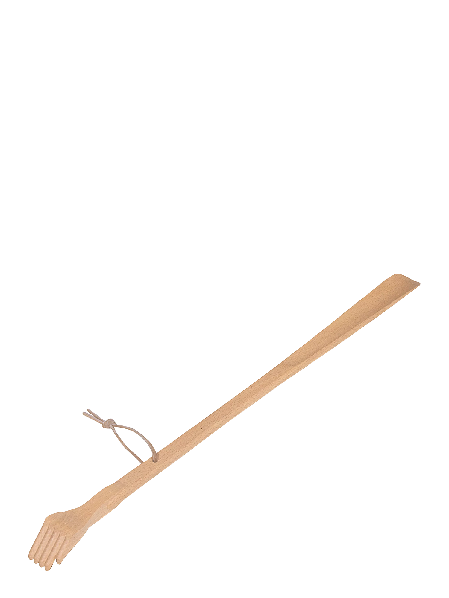 Shoehorn with a back scratching hand, leather strap (59cm)