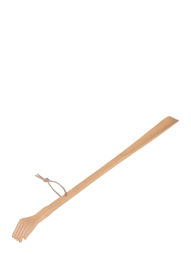 Shoehorn with a back scratching hand, leather strap (59cm)