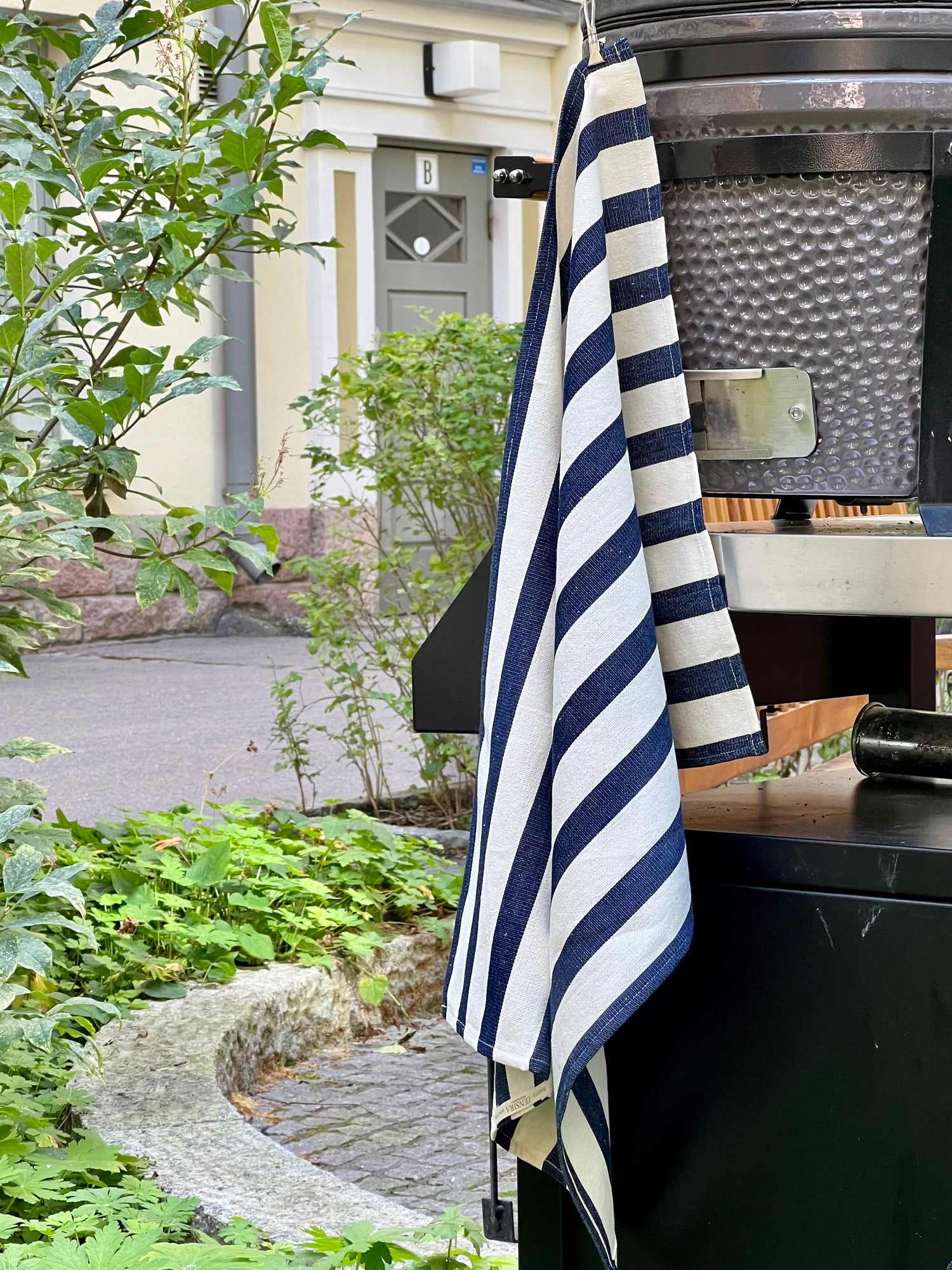 Cotton Kitchen Towel, bold dark navy blue stripe