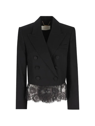 Valiant lace cropped blazer, black