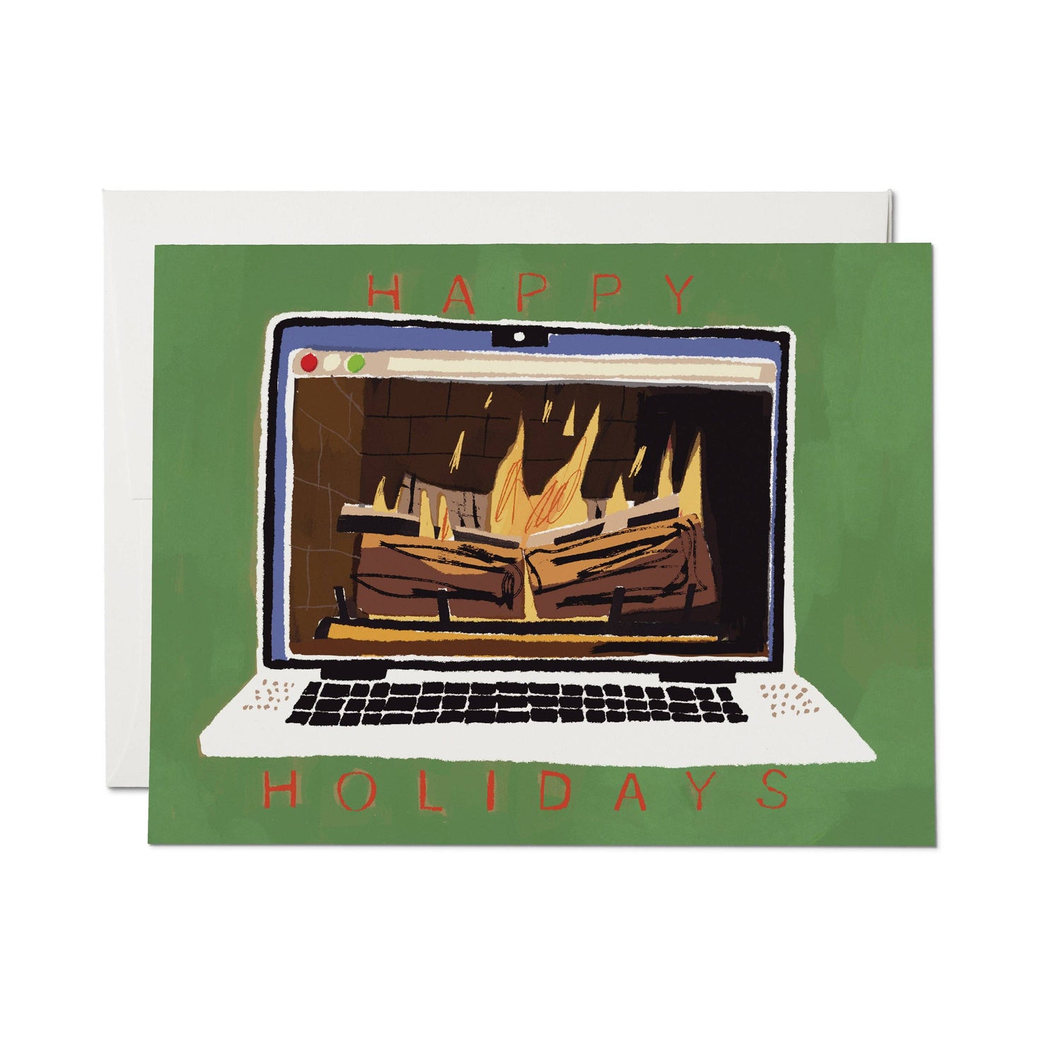 Fireplace glow happy holidays card