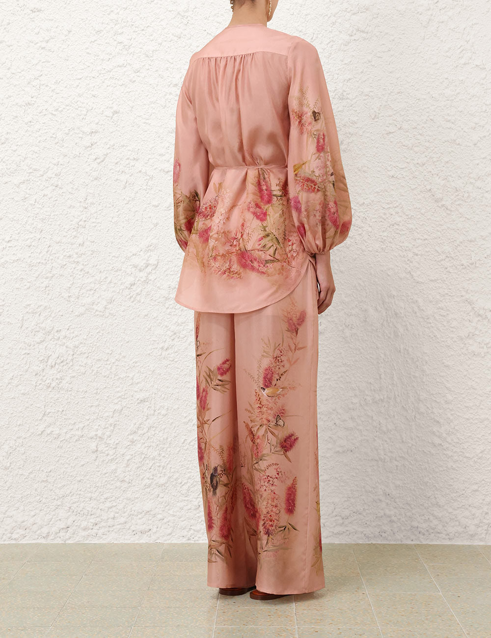 Cascadian Tunic Silk Top,  Pink Botanical Floral print