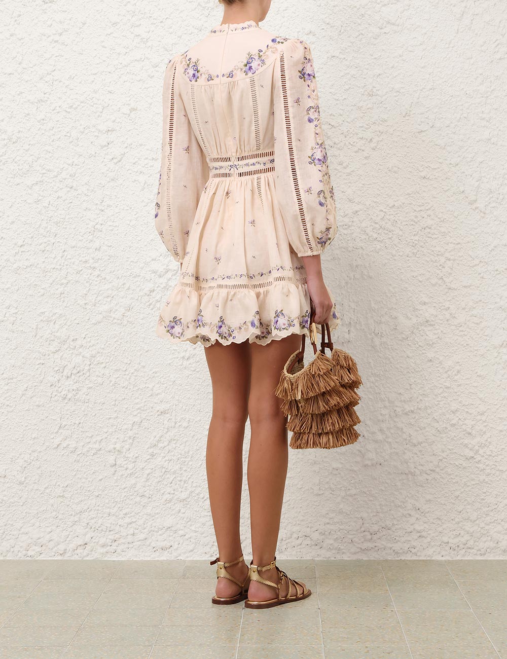 Patience Plunge Mini Dress, cream-purple rose