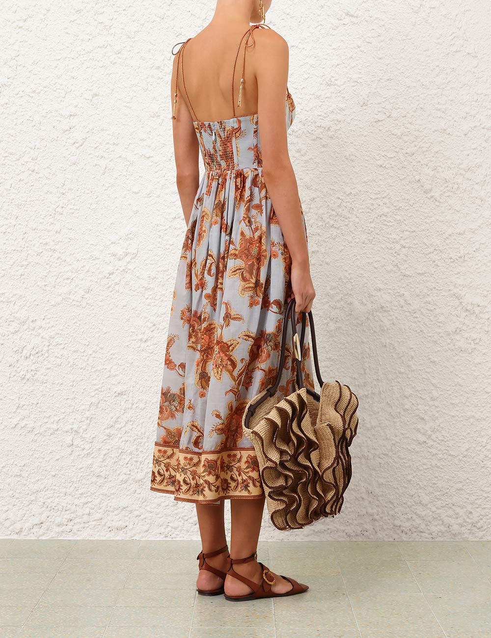 Aster corset cotton midi dress, blue