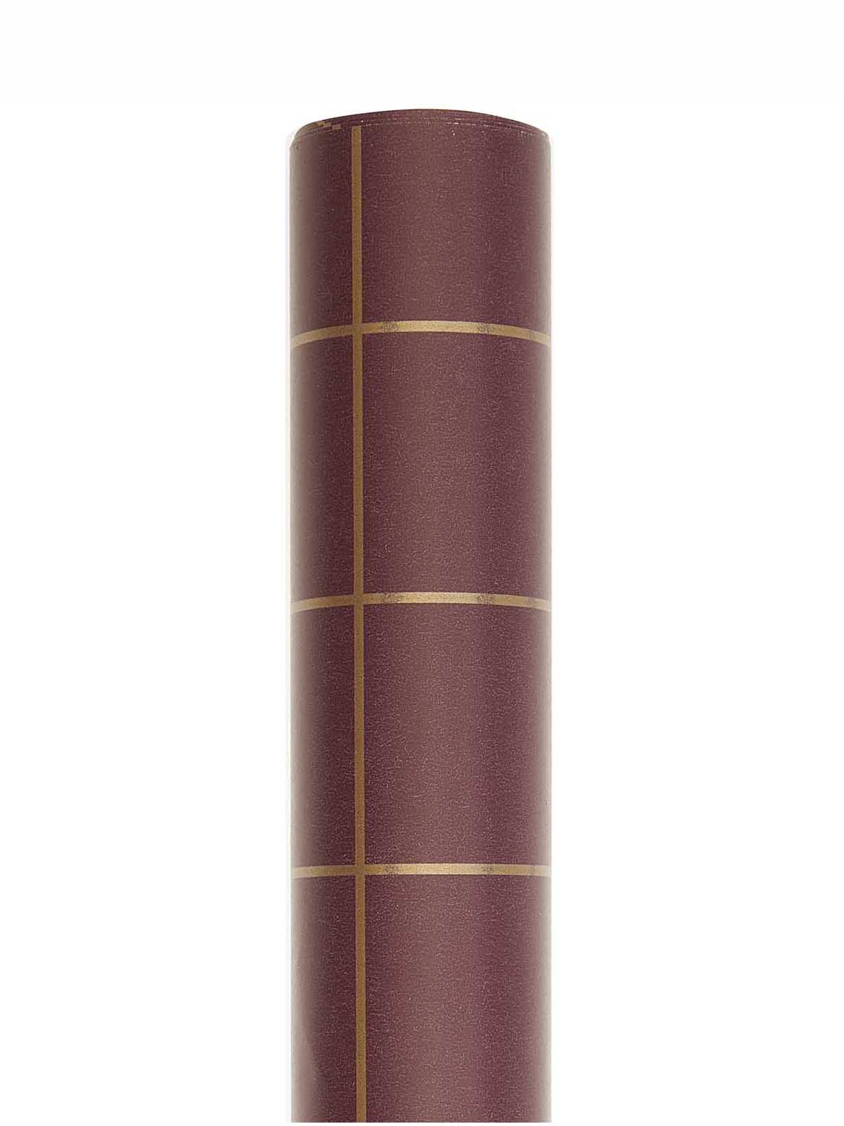 Grid wrapping paper roll, burgundy-gold (2m)