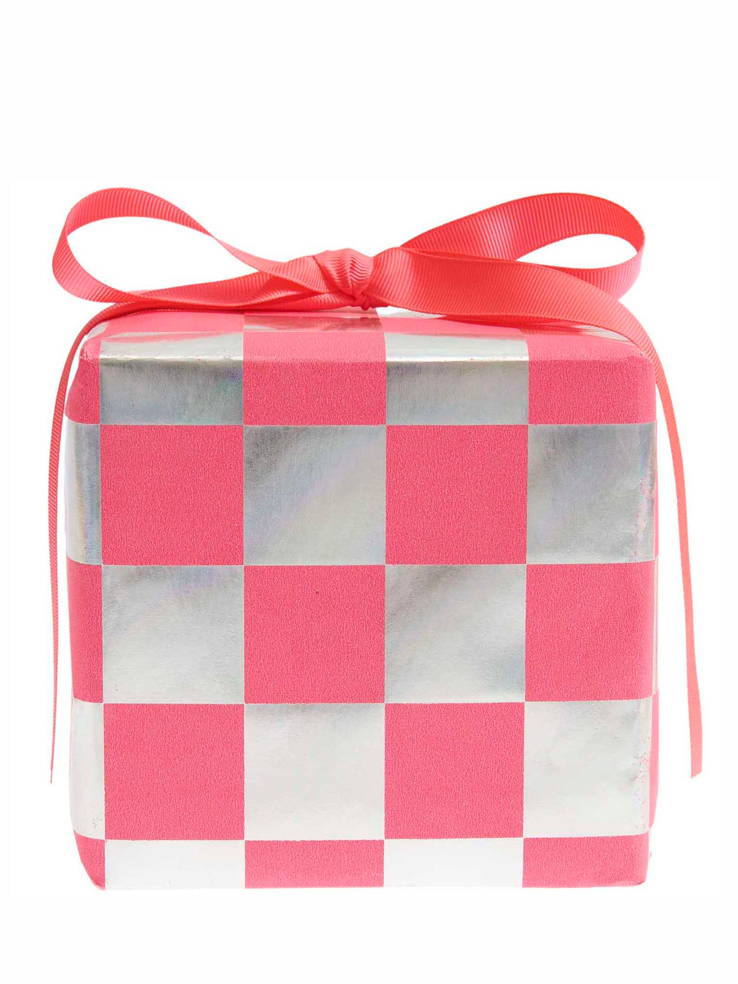 Chessboard wrapping paper roll, Neon Pink - Silver (2m)