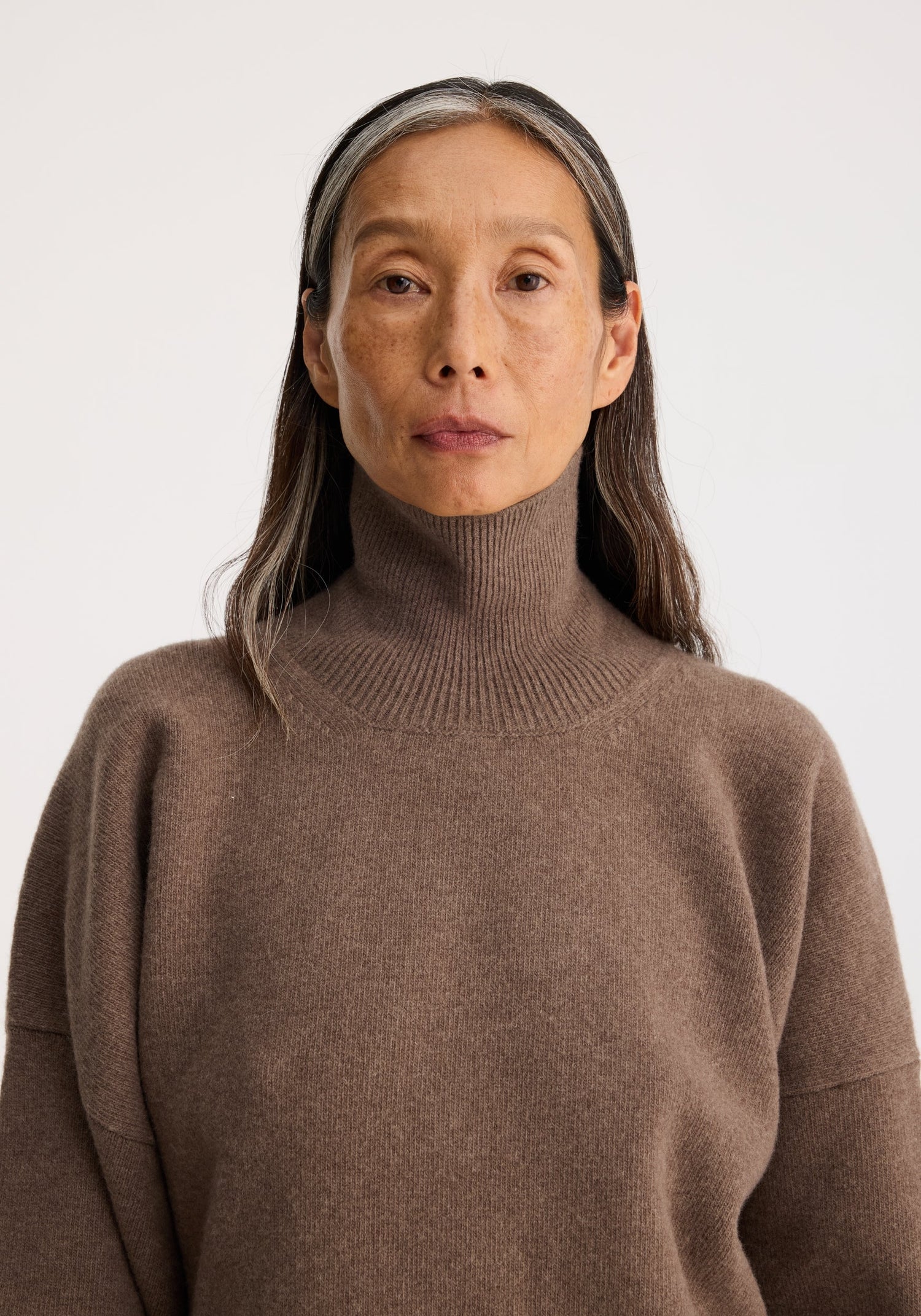 Classic turtleneck wool jumper, taupe melange