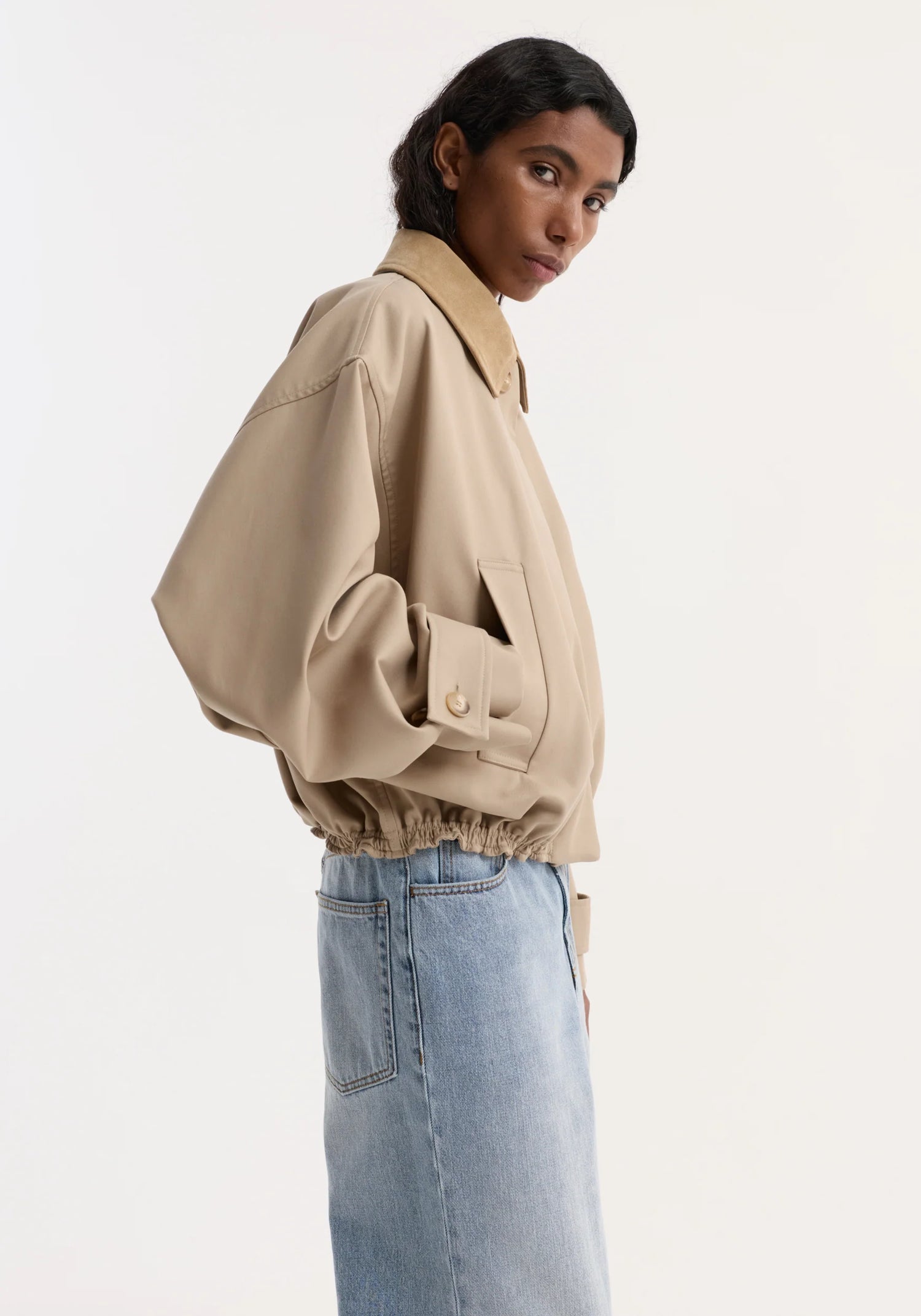 Suede collar blouson jacket, sand