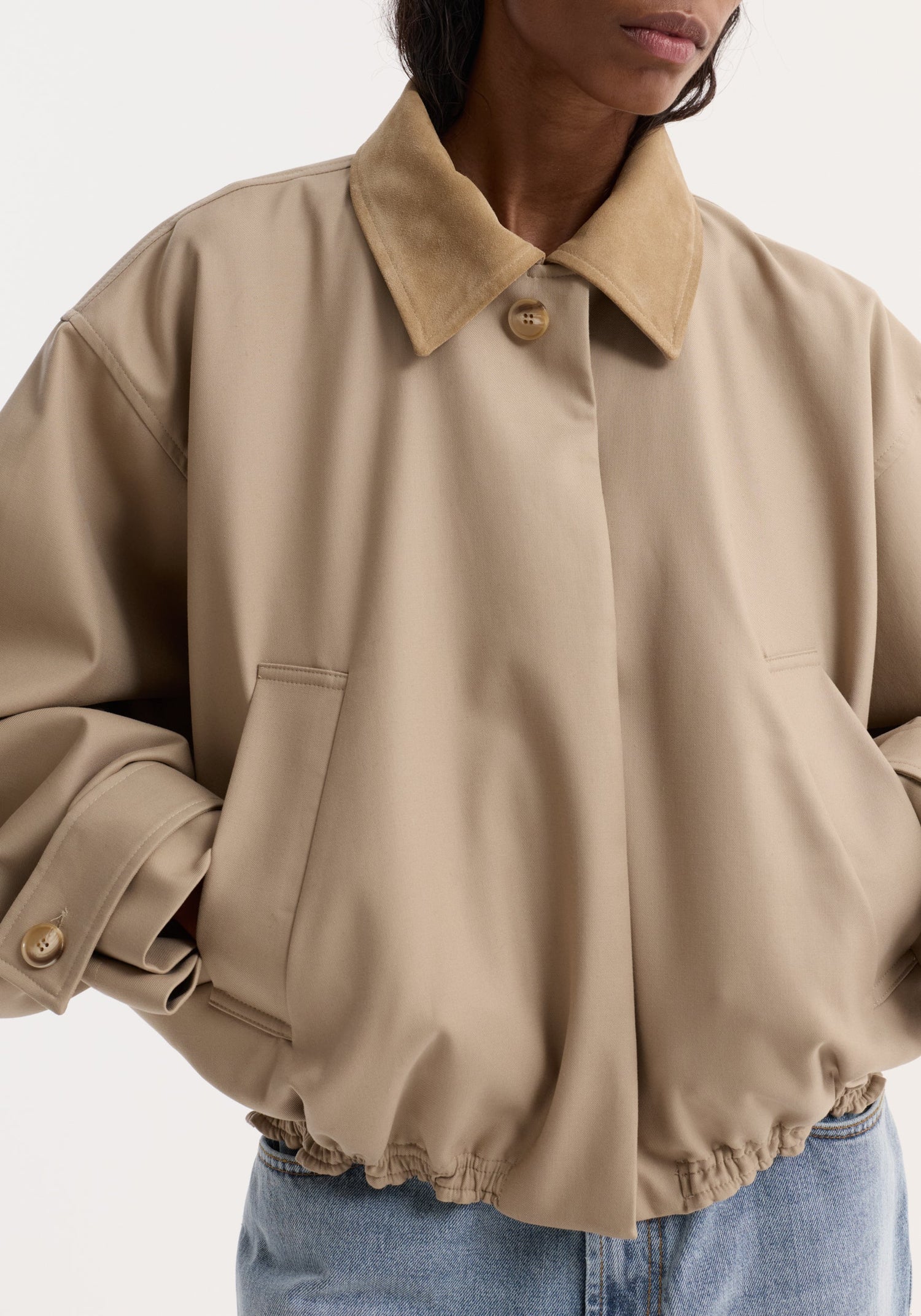 Suede collar blouson jacket, sand