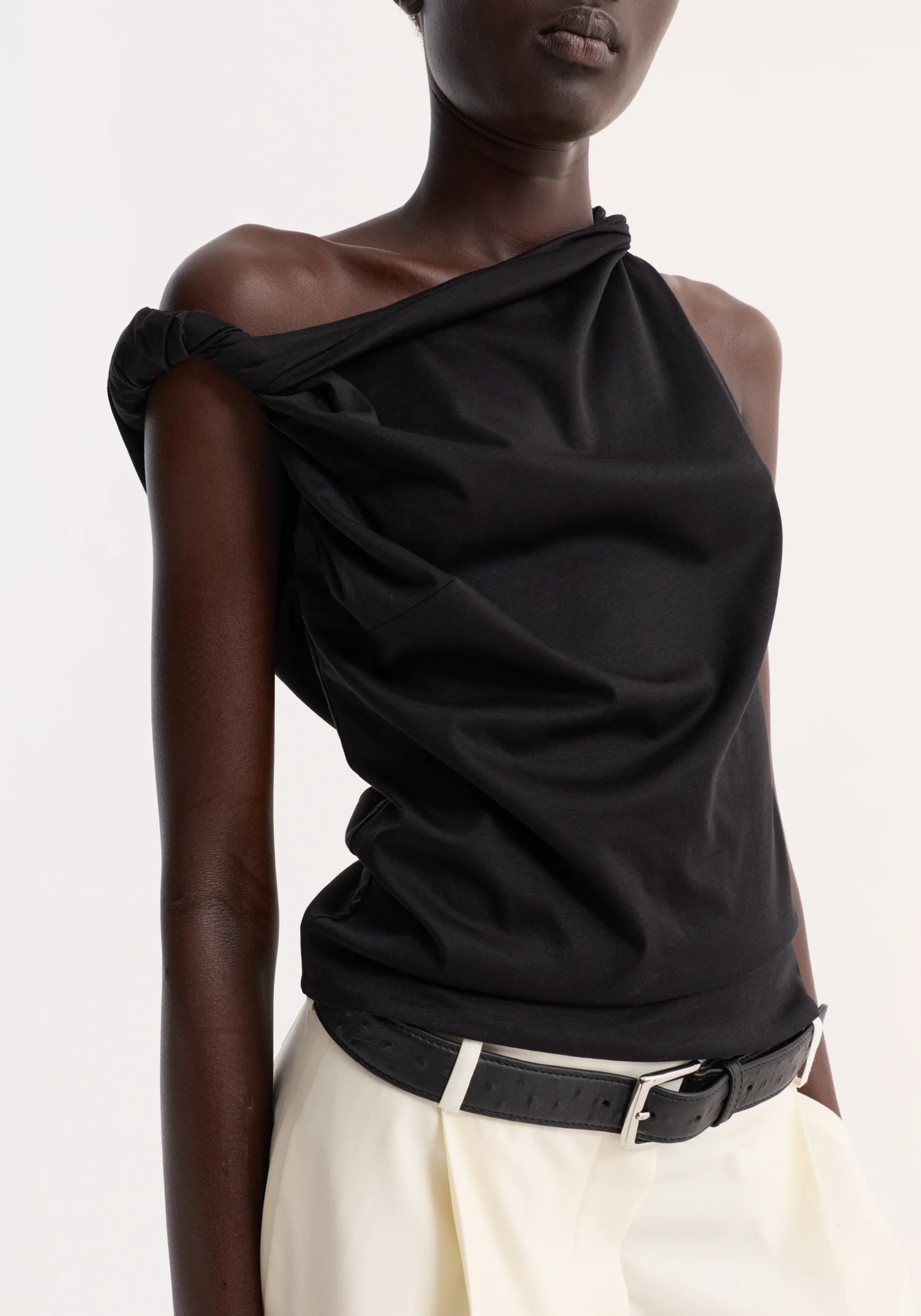 Sculptural cotton silk top, black