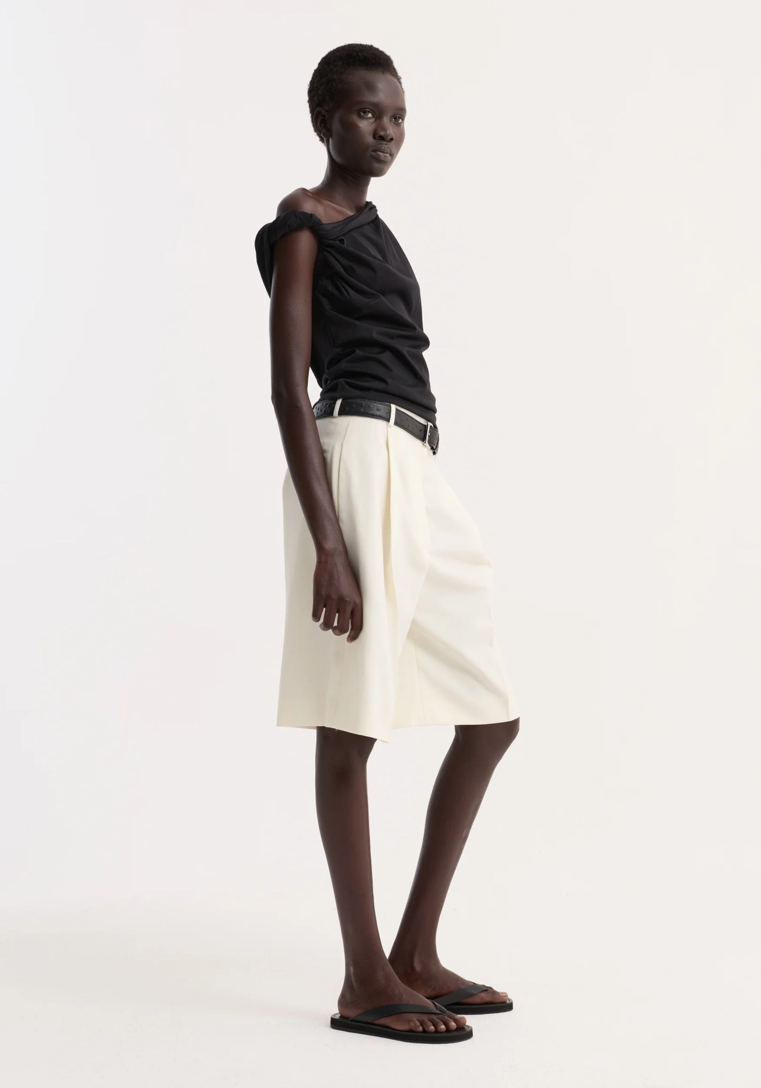 Sculptural cotton silk top, black