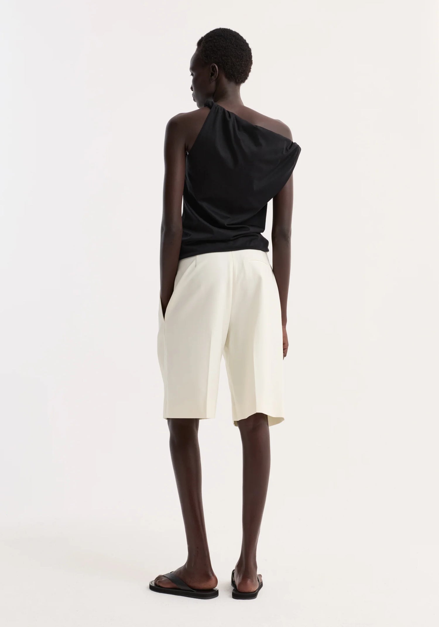 Sculptural cotton silk top, black