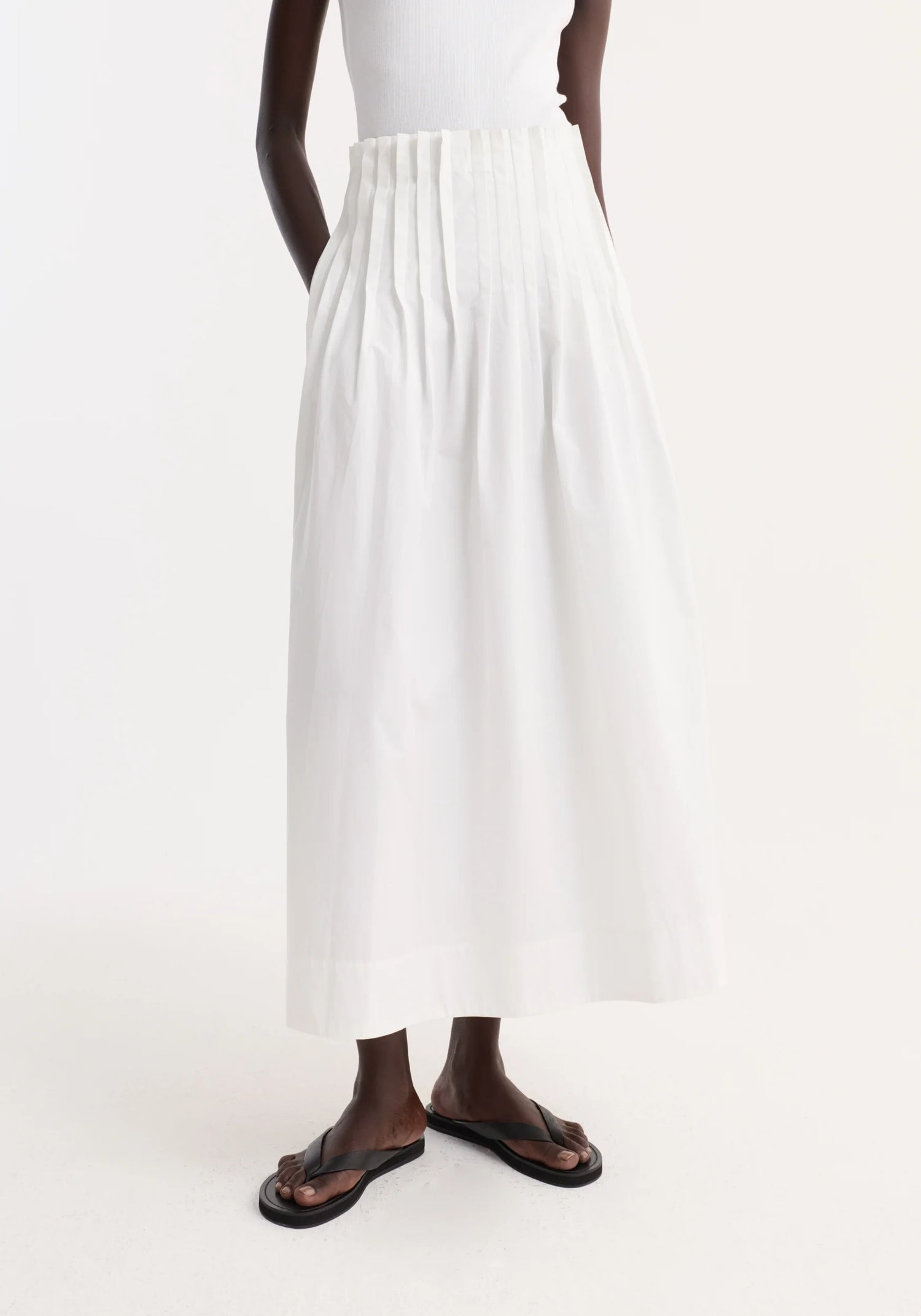 Pleated poplin maxi skirt, optic white
