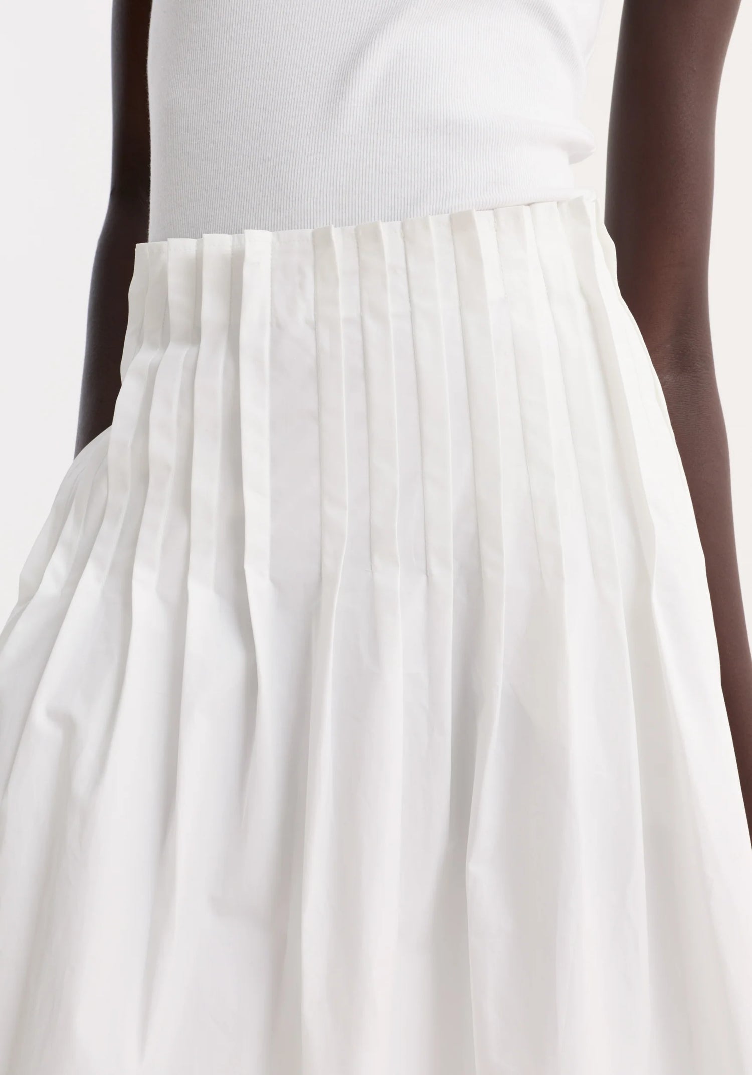 Pleated poplin maxi skirt, optic white
