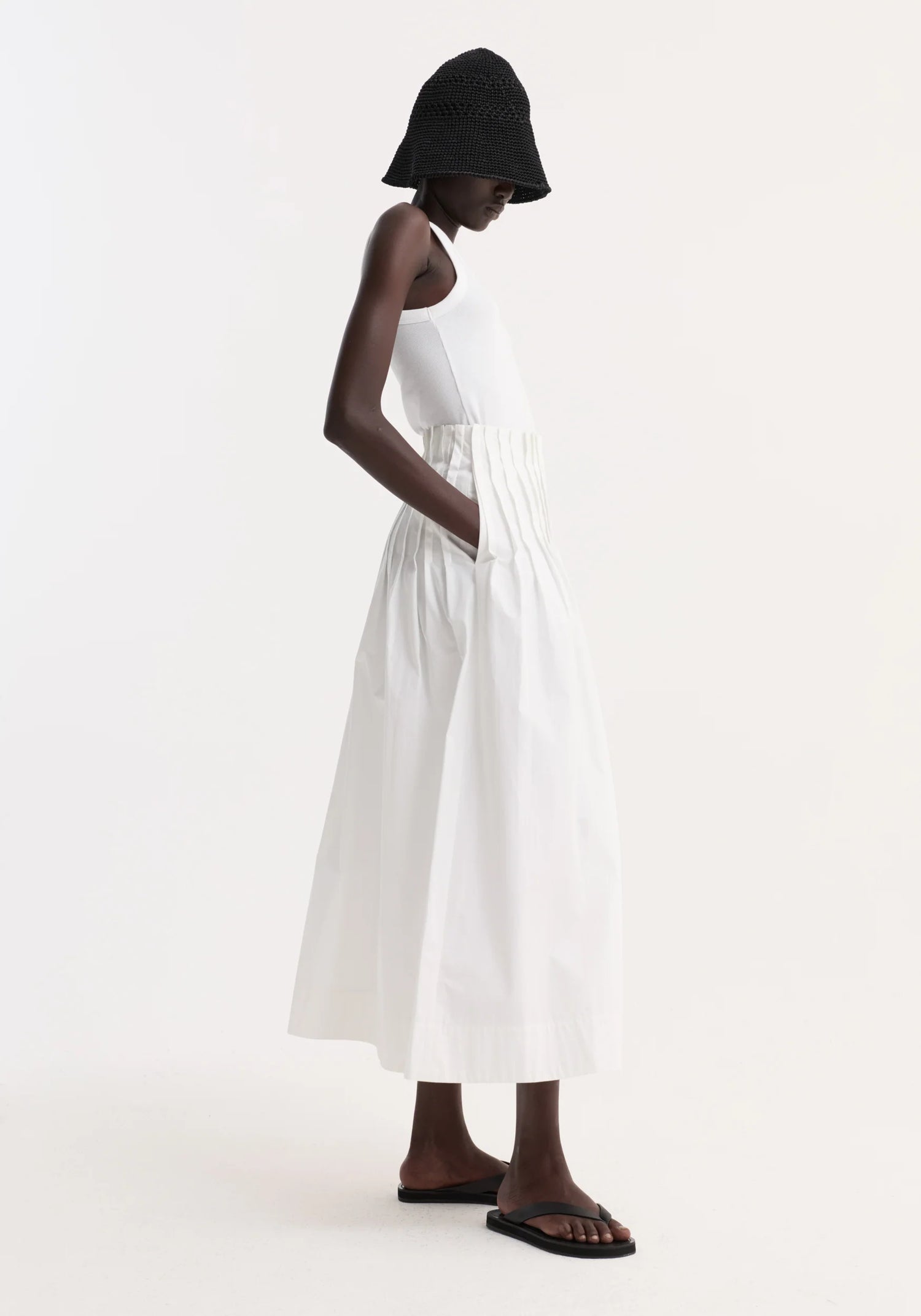 Pleated poplin maxi skirt, optic white