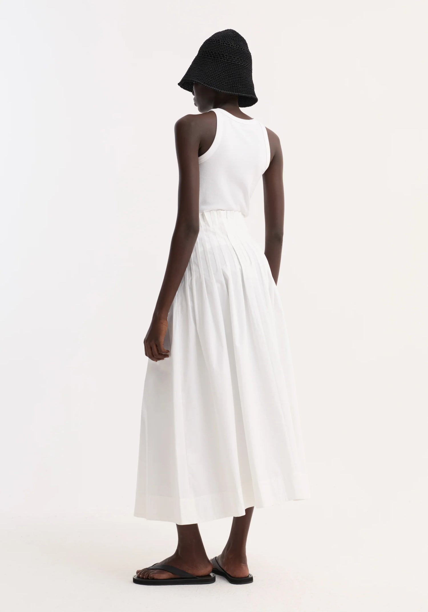Pleated poplin maxi skirt, optic white