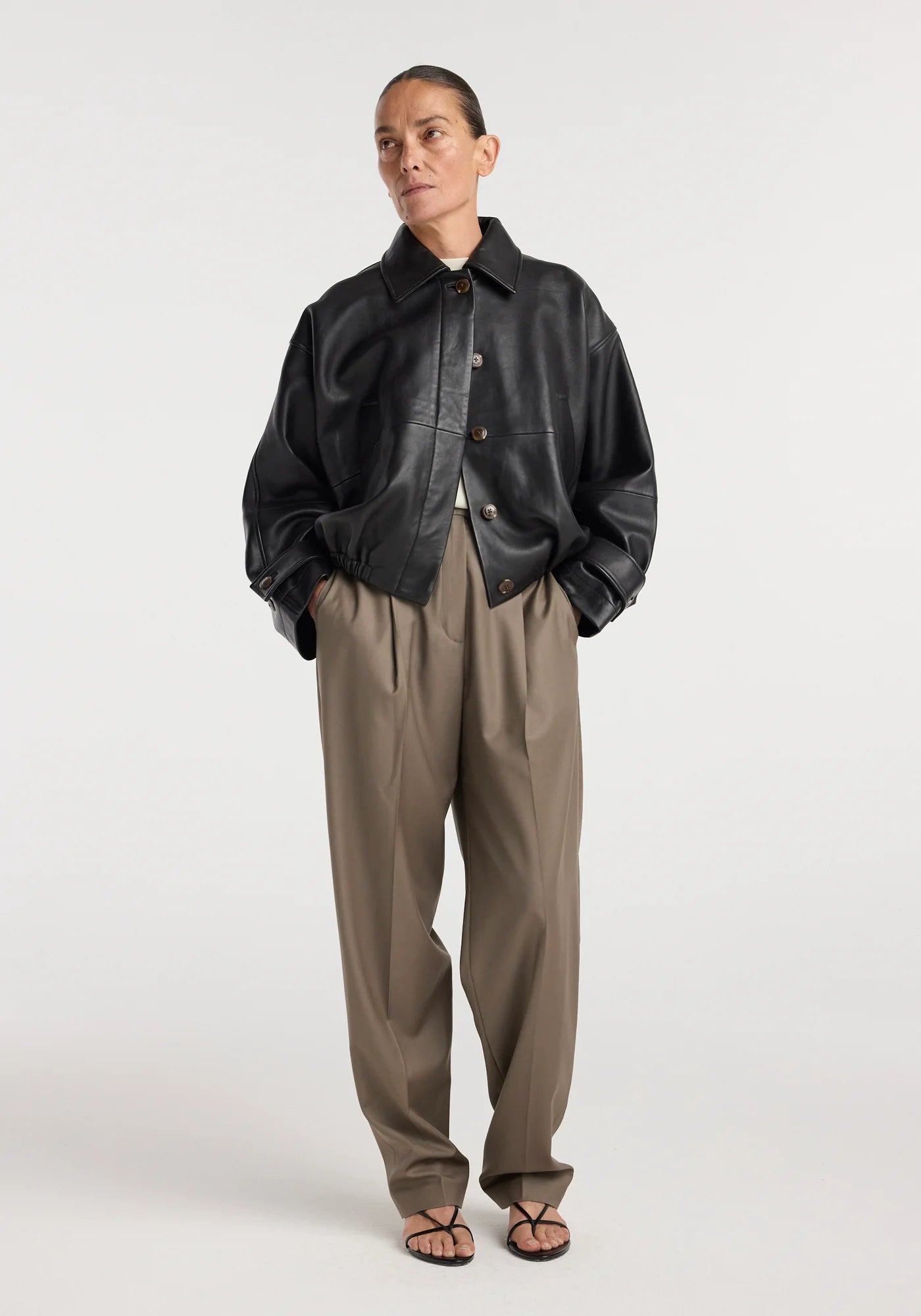 Leather blouson jacket, black
