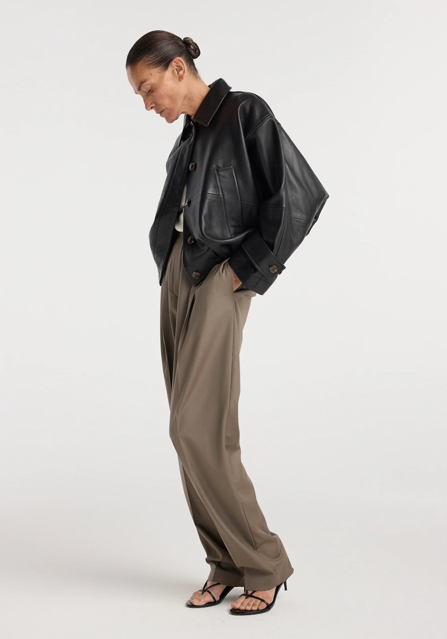 Leather blouson jacket, black