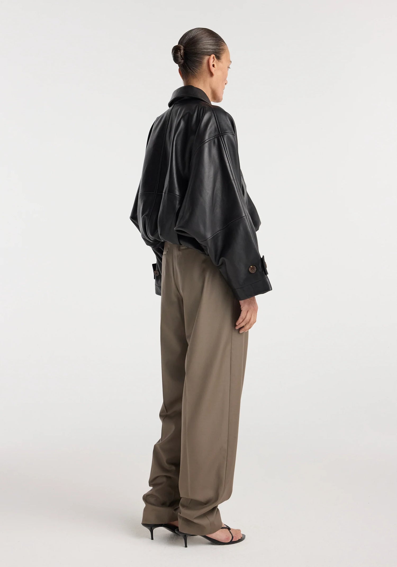 Leather blouson jacket, black