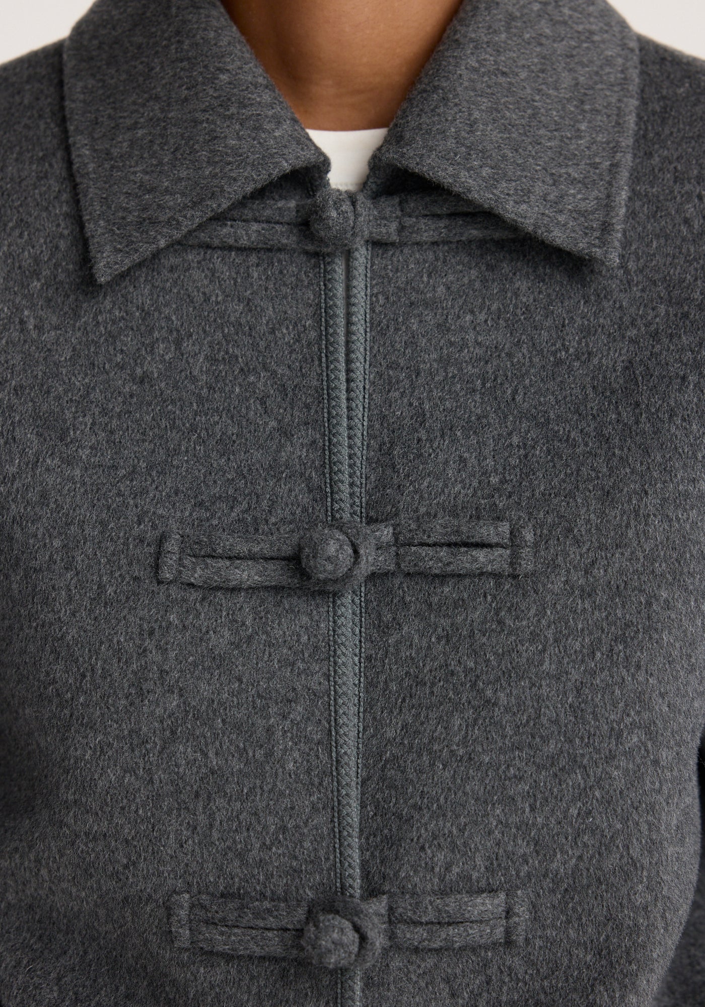 Double-faced wool pankou closure jacket, dark grey