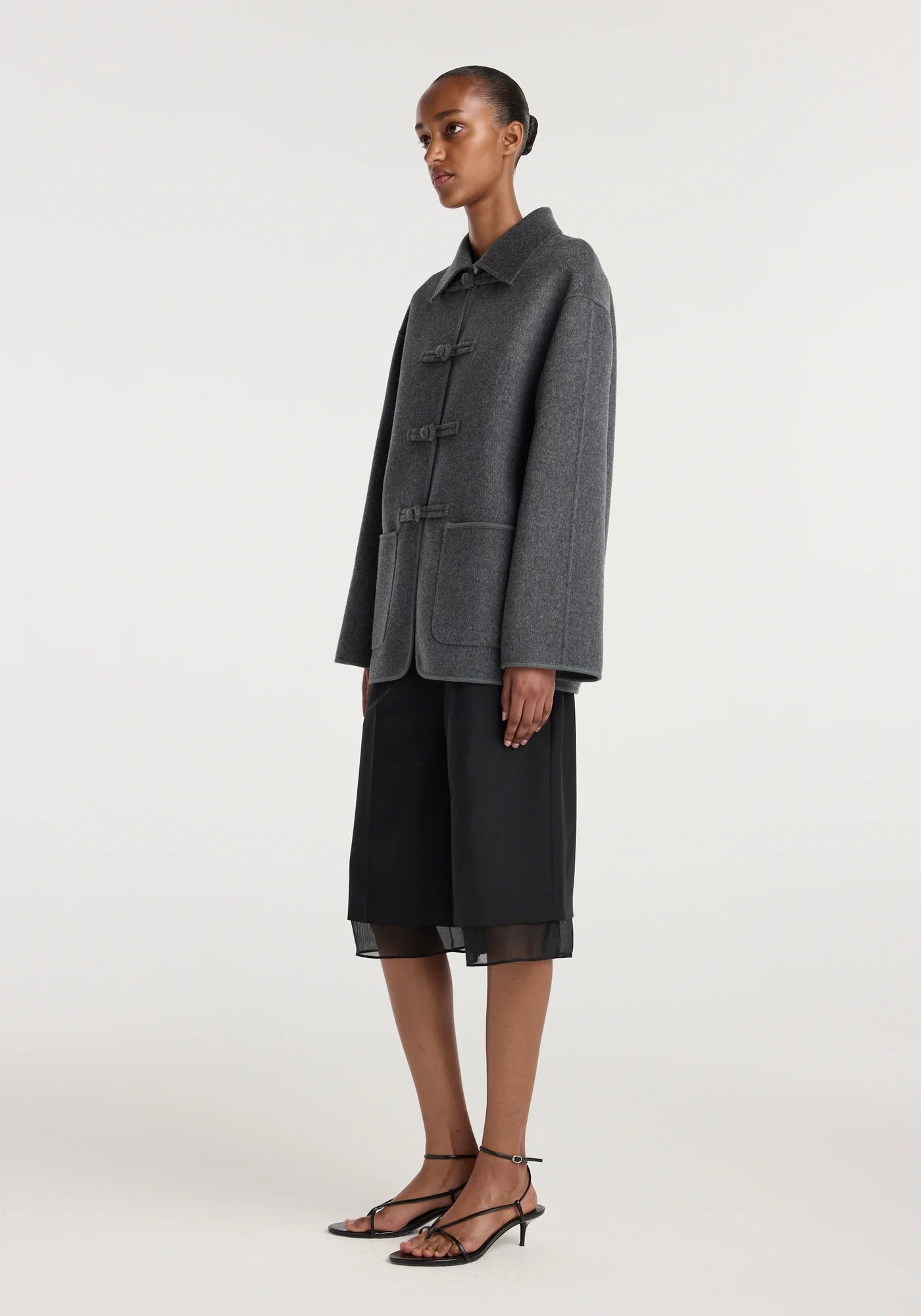 Double-faced wool pankou closure jacket, dark grey