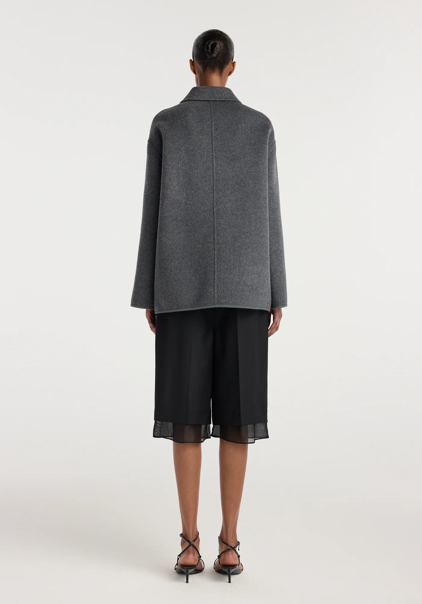 Double-faced wool pankou closure jacket, dark grey
