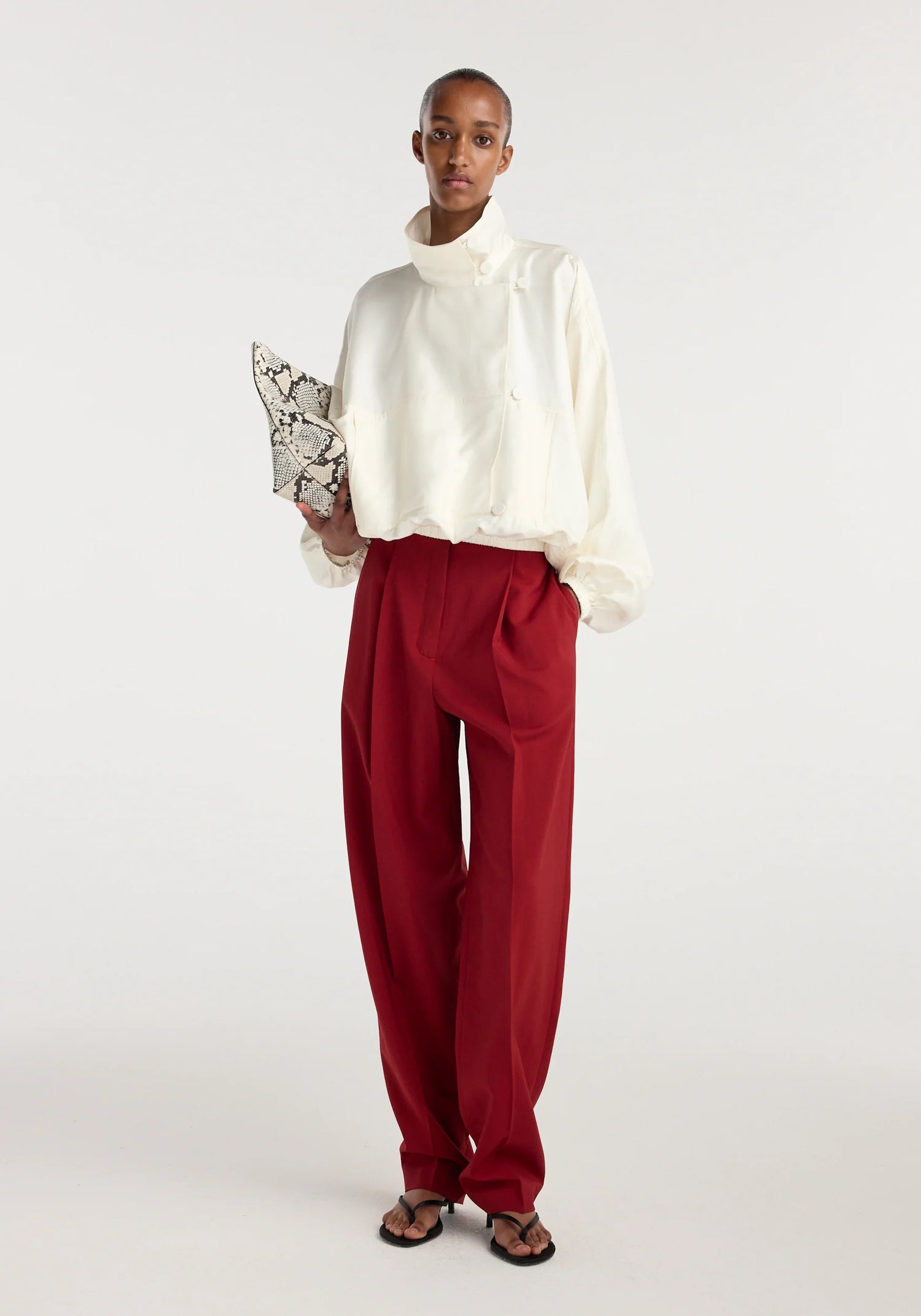 Silk blouson anorak, ivory